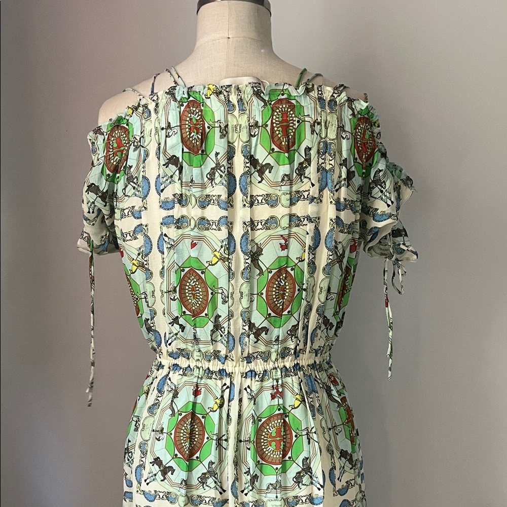 NWT Tory Burch Carousel Print Silk Chiffon Off-Shoulder Midi Dress 6 - Picture 5 of 6